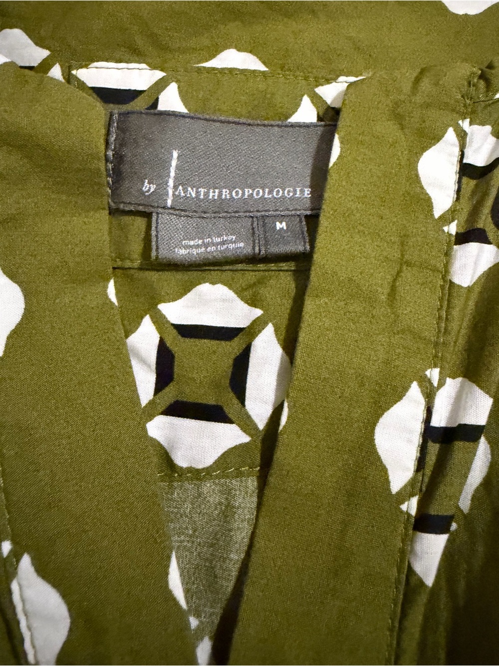Anthropologie Olive Green Geometric-Print Midi Dress - Picture 3 of 4